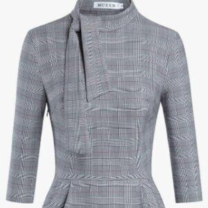 Gray Sheath Ruched Plaid Pencil Dress - Size 2XL